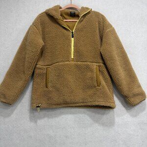 Backcountry Jacket Womens Large Brown Sherpa Fleece Pullover 1/2 Zip Hooded